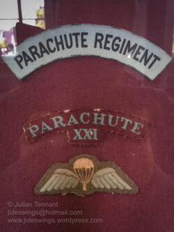 Parachutist qualification and shoulder titles of the Parachute Regiment and 21st Independent Parachute Company, which acted as the pathfinder force for the operation. Photo: Julian Tennant