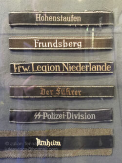 A selection of German cuff titles on display at the Airborne Museum Hartenstein. Photo: Julian Tennant