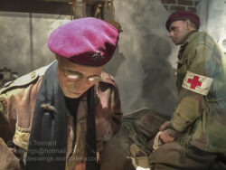 Detail from the Medical Aid Post that was set up at the Hotel Hartenstein during the battle. Note the bullion parachute wings on the chaplain's sash. An interesting touch, but I am not sure that bullion wings were used during WW2. Photo: Julian Tennant