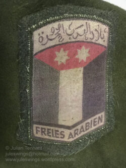 Shoulder patch of the Legion Freies Arabien (Free Arabian Legion), which was worn by units raised by the Germans using recruits from the Middle East and North Africa. Photo: Julian Tennant Arnhem Oorlogsmuseum 40-45. Arnhem War Museum. Photo: Julian Tennant