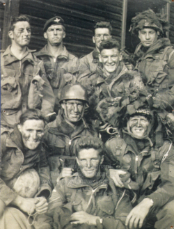 Group photo of Bill Jacobs (back right) and fellow paras from the 1st Battalion the Parachute Regiment, during camouflage training in Aldershot. Collection: Julian Tennant