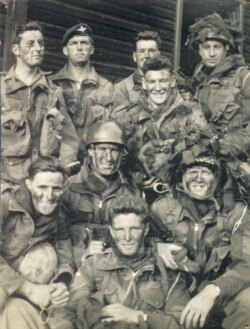 Group photo of Bill Jacobs (back right) and fellow paras from the 1st Battalion the Parachute Regiment, during camouflage training in Aldershot. Collection: Julian Tennant