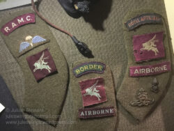 Various British 1st Airborne Division shoulder and beret badges. Arnhem Oorlogsmuseum 40-45. Photo: Julian Tennant