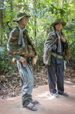 Located about 50km from Ho Chi Minh City, the tunnels at Ben Dinh are one of two such attractions (the other a little further down Provincial Road 15, at Ben Duoc) in the Cu Chi district. Entrance fee is 65000 Dong which includes a guided tour starting in a partially dug in classroom where the guide provides an overview of the tunnel system and its role in the conflict. From there you are shown various exhibits including booby trap and protection measures, command bunkers, hospitals and a munitions manufacturing workshop that recycled unexploded American ordnance. Some, such as the one demonstrating how the infamous ‘Ho Chi Minh sandals’ were made from old tyres allow the visitor to see how the items were made as well as buy the manufactured product. A 50m section of tunnel has been recreated for (larger ‘western’) visitors who wish to experience the feeling of crawling in the dark, dank confines a few meters below the surface. Scattered throughout the site are a handful of war artifacts including a knocked out M-41 tank, munitions and signposts indicating bomb craters, which may otherwise remain unnoticed amongst the rejuvenated undergrowth. At one end there is a café area and 25m shooting range where you can let loose with the usual assortment of M16’s, AK 47’s, M-60’s etc or add some more fake Zippo lighters, dog tags, beer can toys and ‘ho chi minh sandals’ to your collection. For more information go to www.cuchitunnel.org.vn