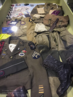 Various uniform and personal items belonging to paratroopers of the 101st Airborne Division at the D-Day Experience museum. Photo: Julian Tennant US Paratrooper's D-Day Experience Museum. Saint-Côme-du-Mont, Normandy