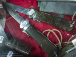 Original German paratrooper gravity knives for sale Reproduction items for sale in the 'Paratrooper' shop at the Dead Man's Corner Museum. Photo: Julian Tennant 'Dead Man’s Corner' - German Paratrooper Museum – Saint-Côme-du-Mont, Normandy