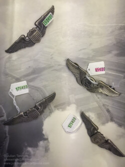 Original USAAF wings for sale in the 'Paratrooper' shop at the Dead Man's Corner Museum. Photo: Julian Tennant 'Dead Man’s Corner' - German Paratrooper Museum – Saint-Côme-du-Mont, Normandy