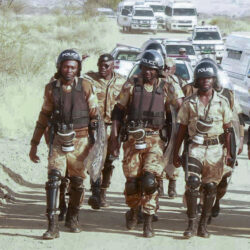 Members of the Nampol Special Reserve Force equipped for crowd control duties.