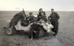 1 SAS. Fred Casey's patrol posing for a photo after hunting impala in North Africa, 1942. Fred Casey is on the jeep's bonnet. WW2 SAS Fred Casey 'L' Detachment Special Air Service
