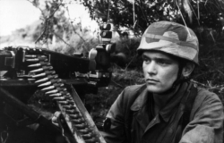 German paratrooper with MG42 machine gun. France. (June 21, 1944). Source: German Federal Archive, # Bild 101I-587-2253-17. 'Dead Man’s Corner' - German Paratrooper Museum – Saint-Côme-du-Mont, Normandy
