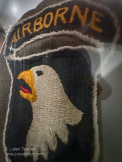 101st  Airborne Division patch on the uniform of Vincent J Speranza 101st Airborne Museum - souvenirs of Vincent J Speranza