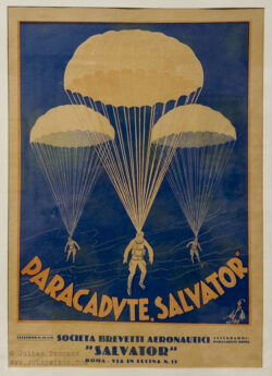 Propaganda poster of the "Salvator" parachute produced by the Avorio company, designed and tested in 1926 by the parachuting pioneer Captain Prospero Freri