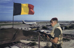 Belgian paratrooper at Aden Adde International Airport, Somalia. Operation Restore Hope 1992-93