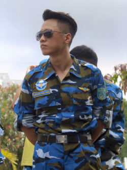 Member of the Norther Aviation Club wearing the Air Force camouflage with Northern Aviation Club and (Air Force) Air Defence - Air Force Service patches.