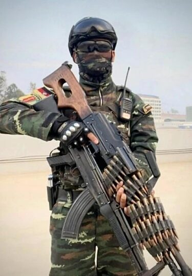 A heavily armed member of the Kokang BGF 1006 “Black Tigers” Special Forces. The ‘Black Tigers’ were the most highly trained of BGF 1006. Kokang Border Guard Force Special Forces