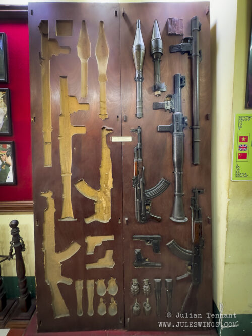 Weapons were hidden in a variety of places including hollowed this hollowed out section of a table bench top.