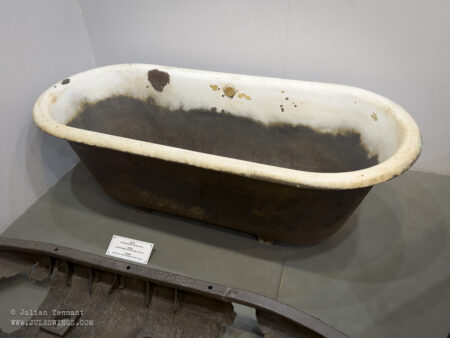 Before the garrison fell on 7 May 1954, this bathtub was located in the command bunker of Colonel Christian de Castries. While French troops in the exposed strongpoints often went without bathing—or risked enemy fire to reach the Nam Yum River for water—de Castries had water carried into his bunker, allowing him to bathe in relative safety. The bathtub remained in the bunker when Điện Biên Phủ was overrun and was later found by the victorious Việt Minh. Photo: Julian Tennant Dien Bien Phu Victory Museum
