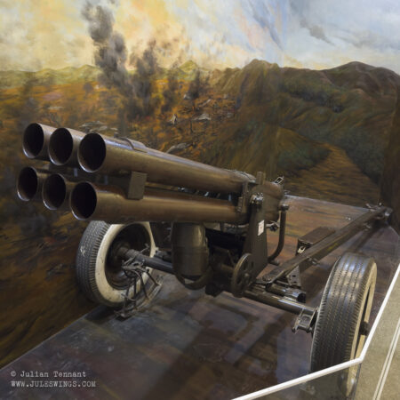 Chinese supplied H-6 six-barrel 75 mm multi-tube rocket system used by the Viet Minh during the final offensive of the Battle of Dien Bien Phu in May 1954. Photo: Julian Tennant Dien Bien Phu Victory Museum