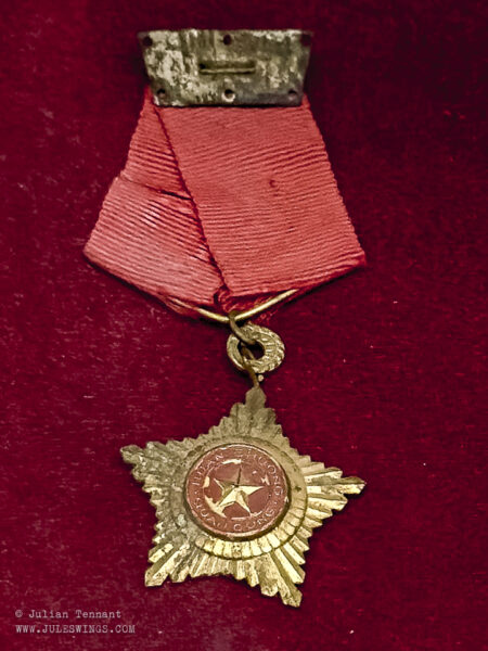 Military Medal, Third Class awarded to the High Radiation Artillery Company 815, Battalion 367 of 351 Brigade for shooting down the first plane in Dien Bien Phu on March 14, 1954. Photo: Julian Tennant Dien Bien Phu Victory Museum